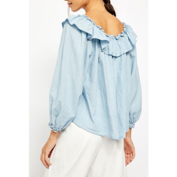 Free People Lily Of The Valley Chambray Blouse in Blue Size Small - Picture 7 of 15